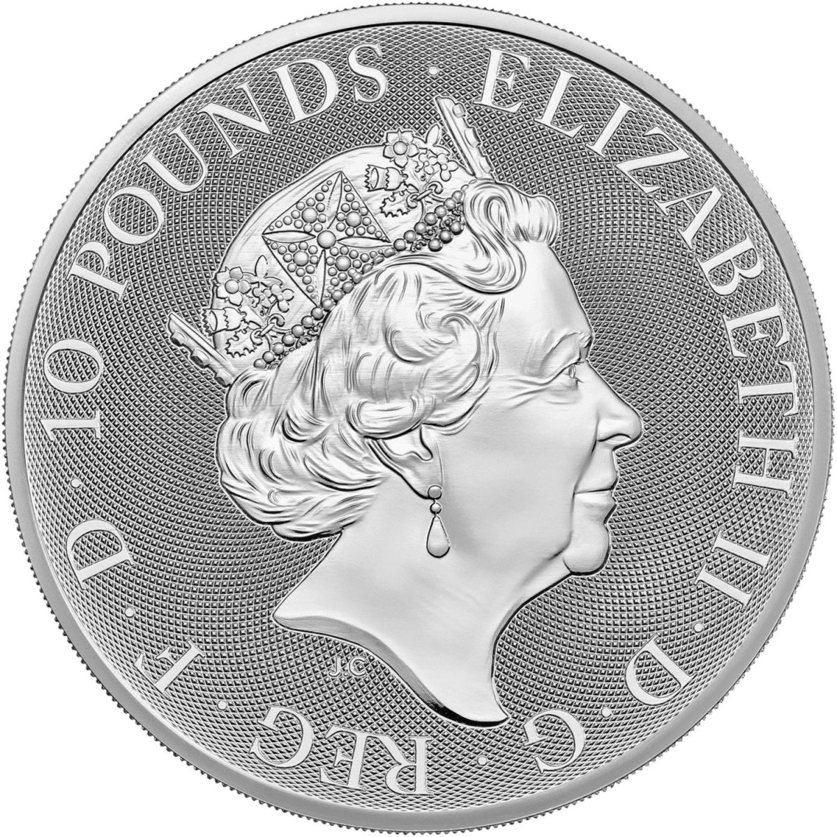 10 Pounds - Elizabeth II Posthumous; Robin Hood; 10 oz Fine Silver obverse
