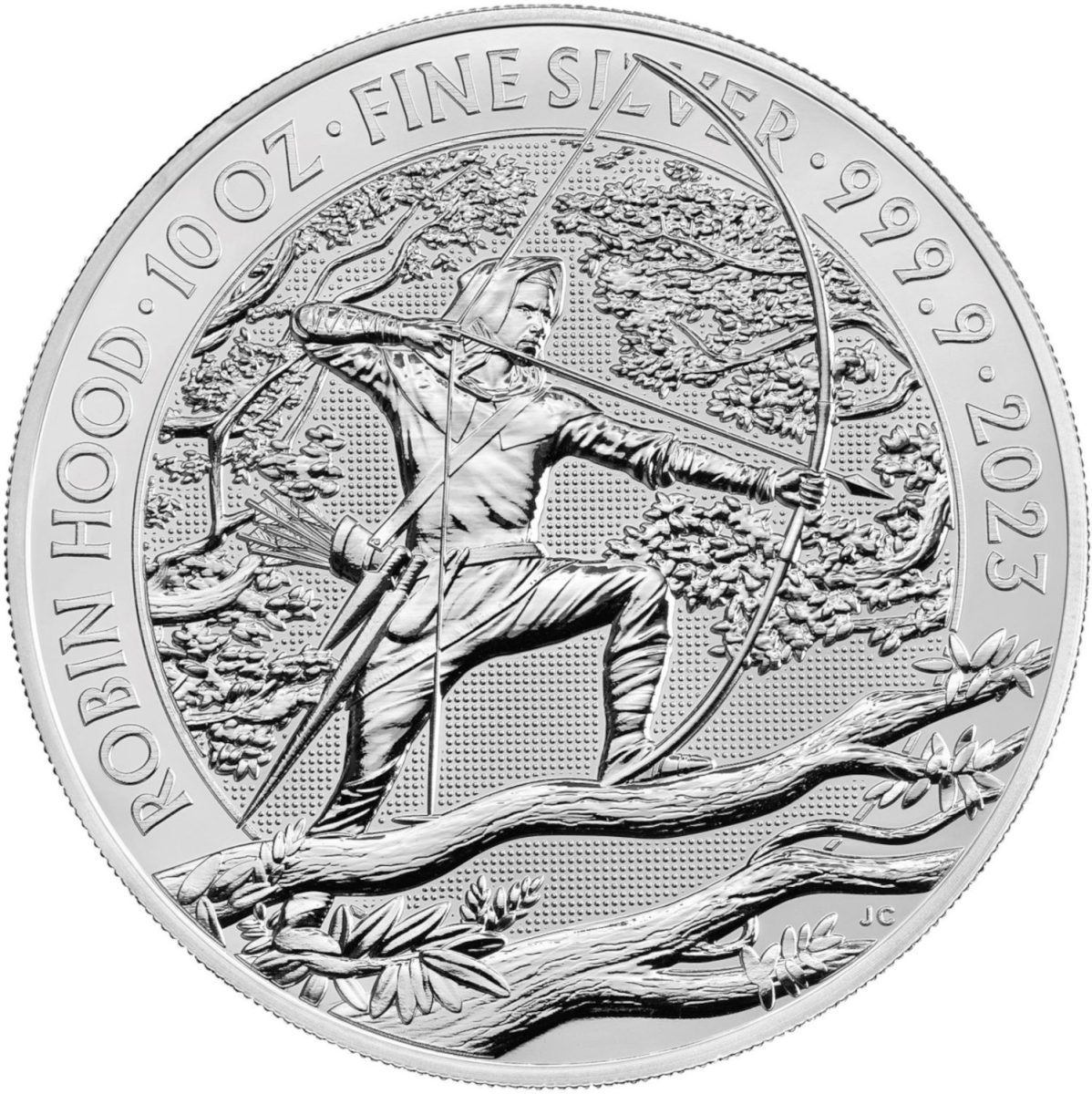10 Pounds - Elizabeth II Posthumous; Robin Hood; 10 oz Fine Silver reverse