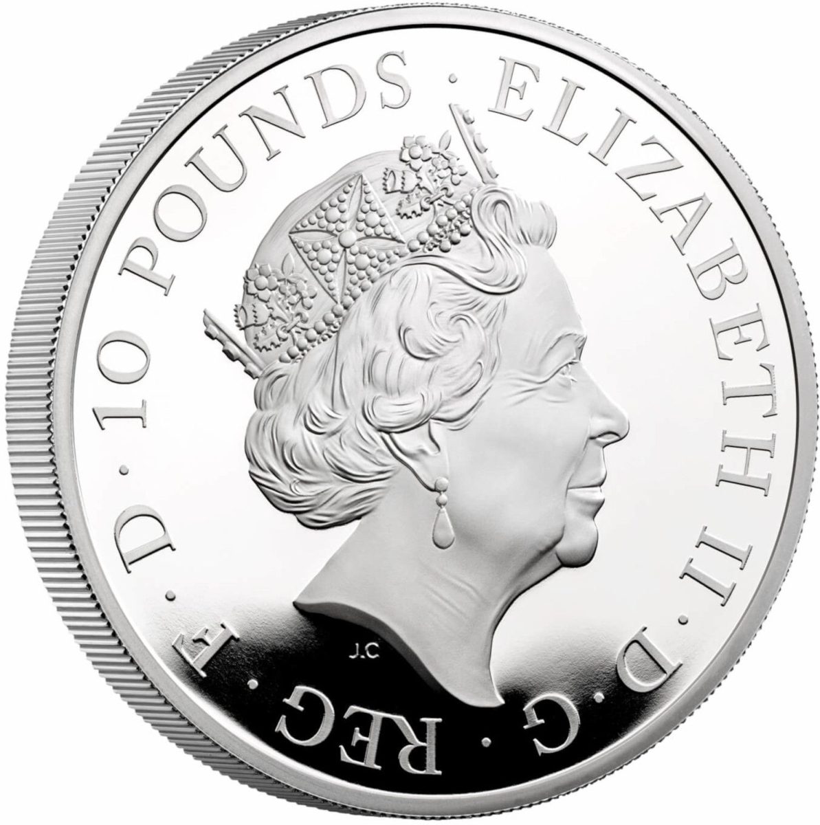10 Pounds - Elizabeth II Posthumous; Yale of Beaufort; Silver Proof obverse
