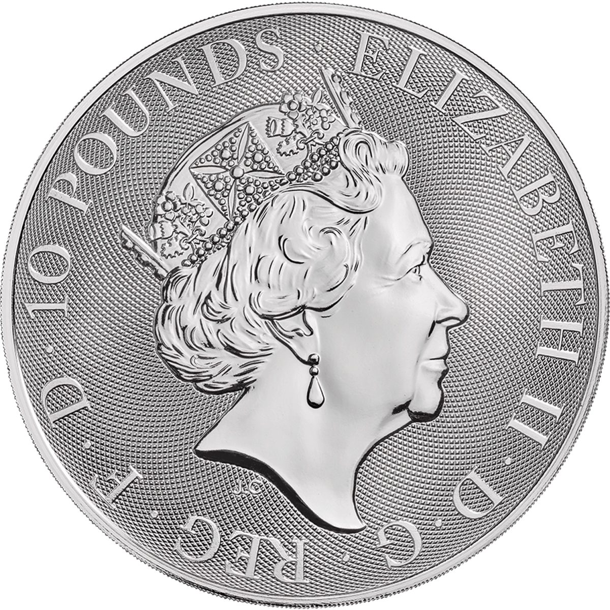 10 Pounds - Elizabeth II Red Dragon of Wales; 10 oz Fine Silver obverse