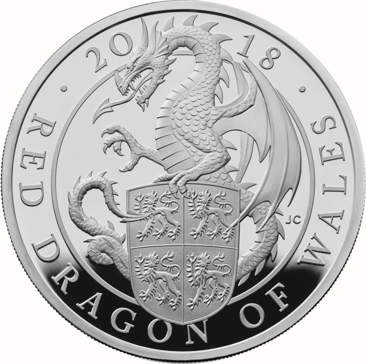 10 Pounds - Elizabeth II Red Dragon of Wales; Silver Piedfort reverse
