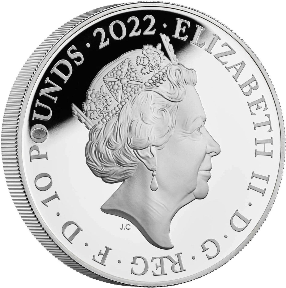10 Pounds - Elizabeth II Rome; Silver Proof obverse