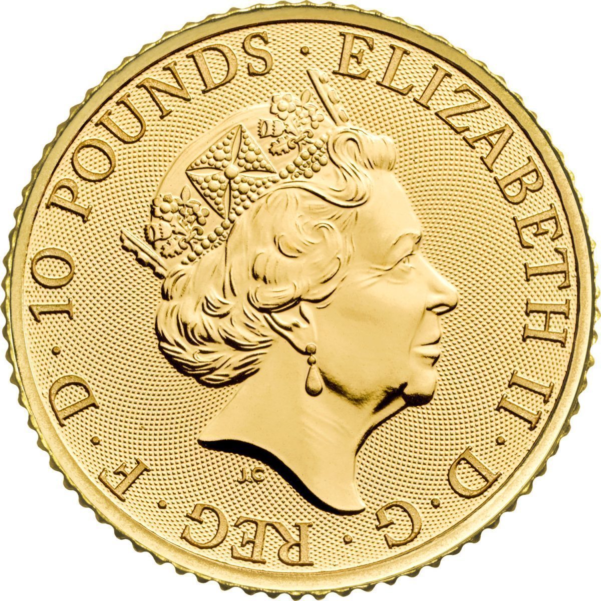 10 Pounds - Elizabeth II Royal Arms; 1/10 oz Fine Gold obverse