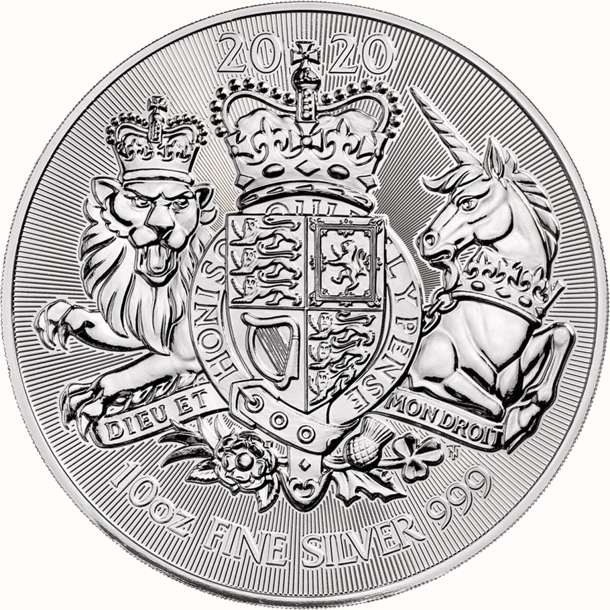 10 Pounds - Elizabeth II Royal Arms; 10 oz Fine Silver