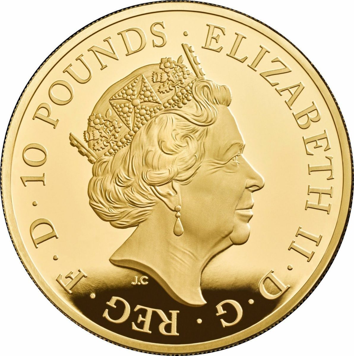 10 Pounds - Elizabeth II Sapphire Coronation; Gold Proof obverse