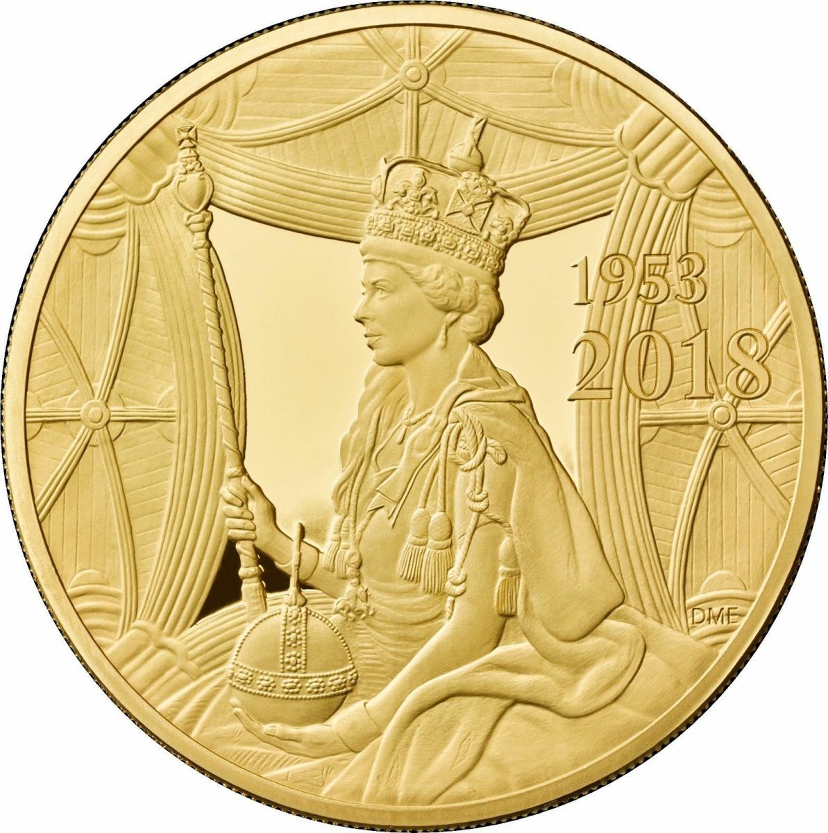 10 Pounds - Elizabeth II Sapphire Coronation; Gold Proof reverse