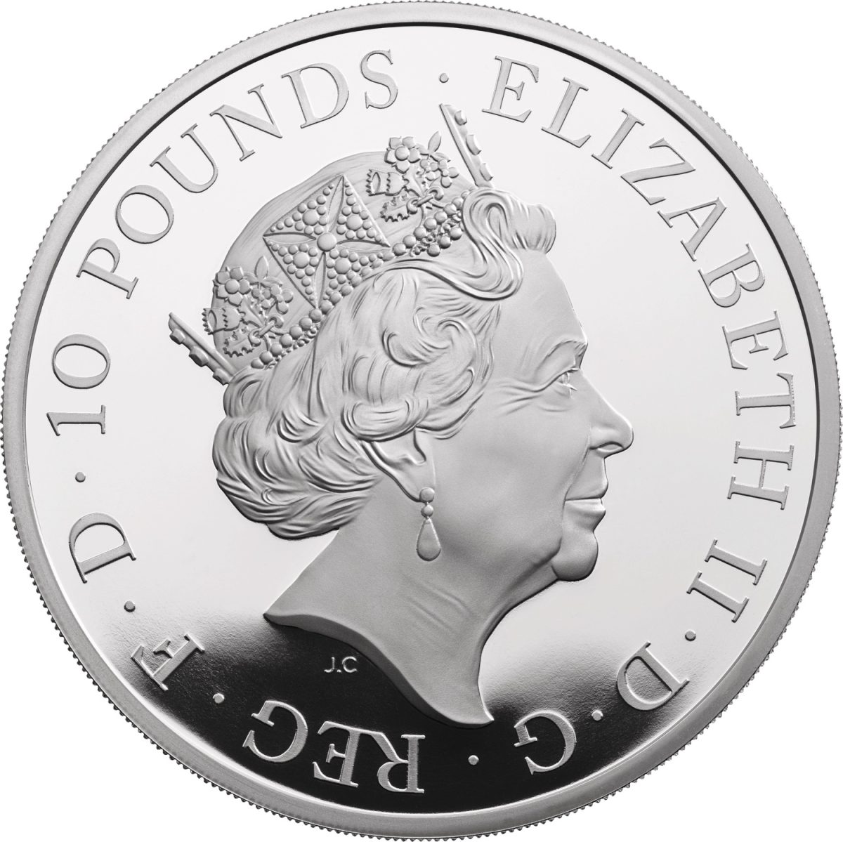 10 Pounds - Elizabeth II Sapphire Coronation; Silver Proof obverse