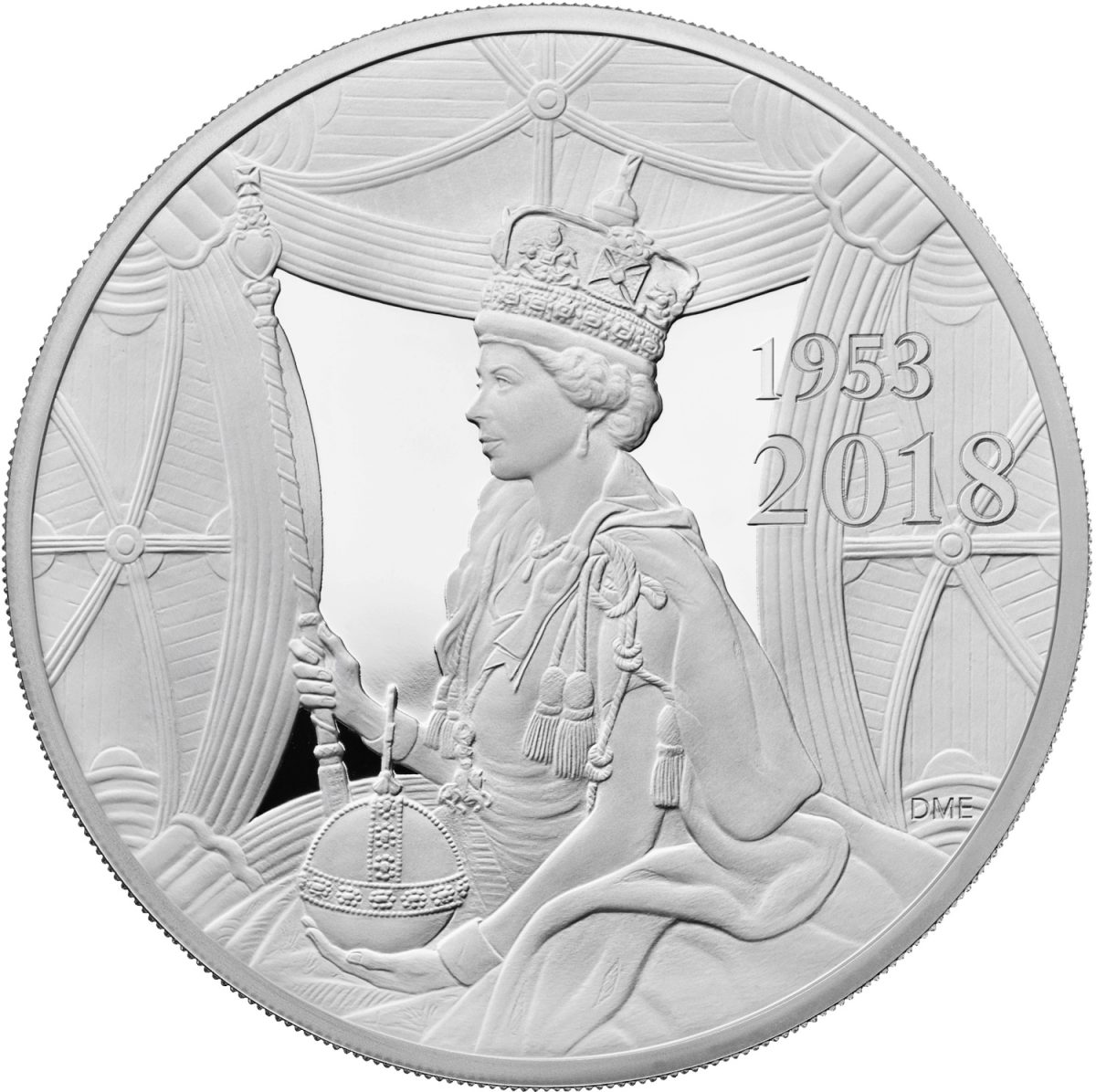 10 Pounds - Elizabeth II Sapphire Coronation; Silver Proof reverse