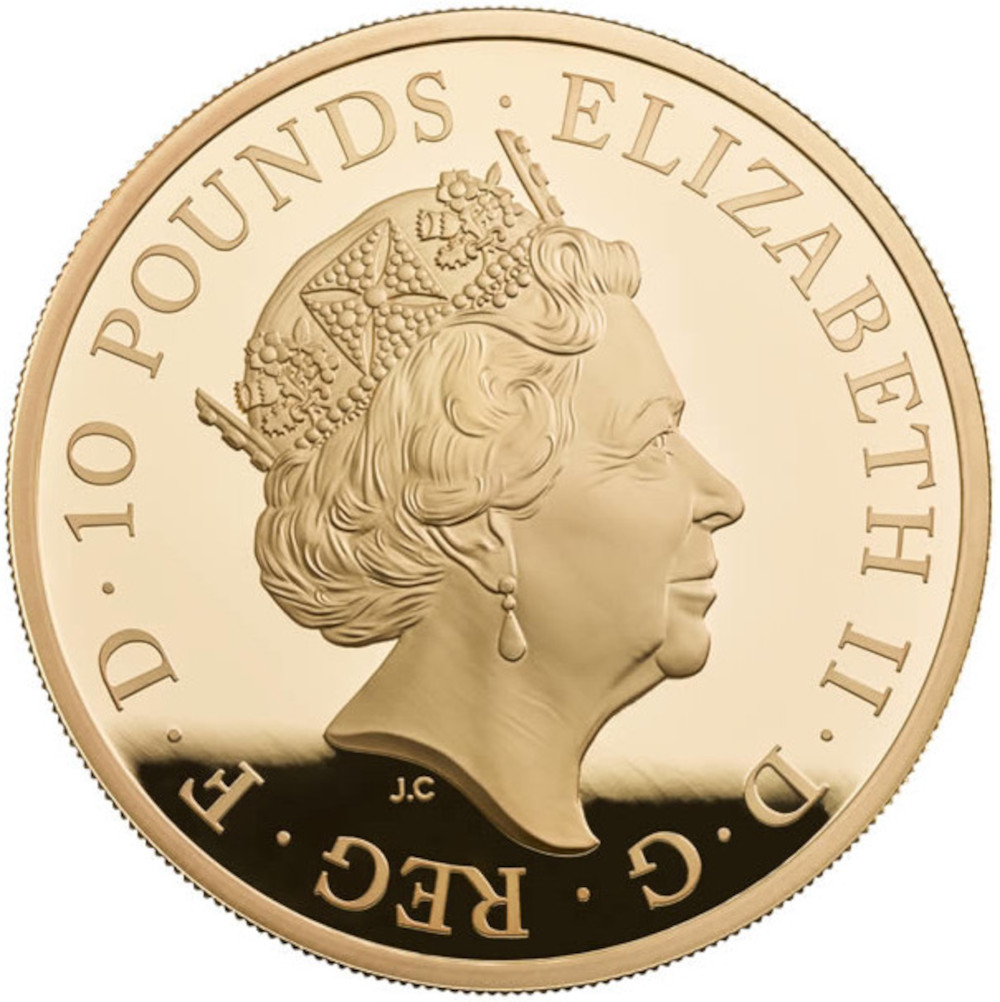 10 Pounds - Elizabeth II Sapphire Jubilee; Gold Proof obverse