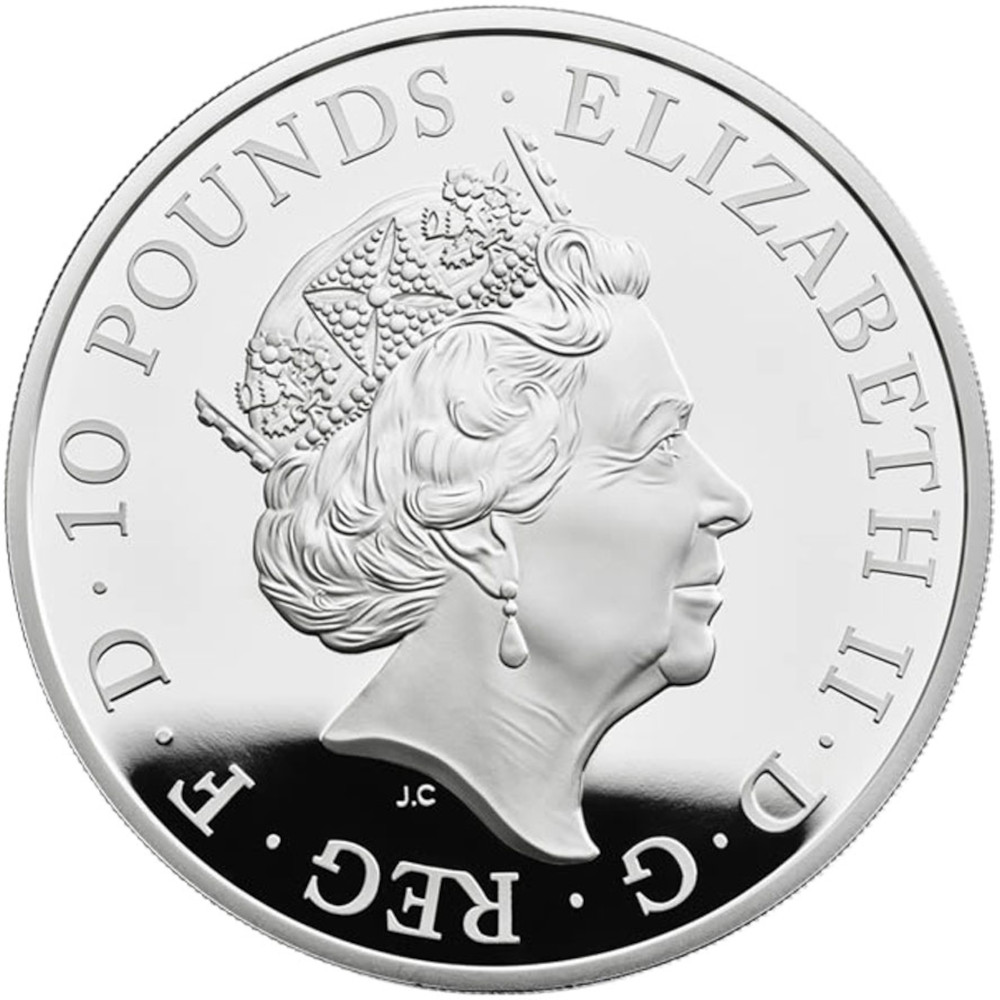 10 Pounds - Elizabeth II Sapphire Jubilee; Silver Proof obverse