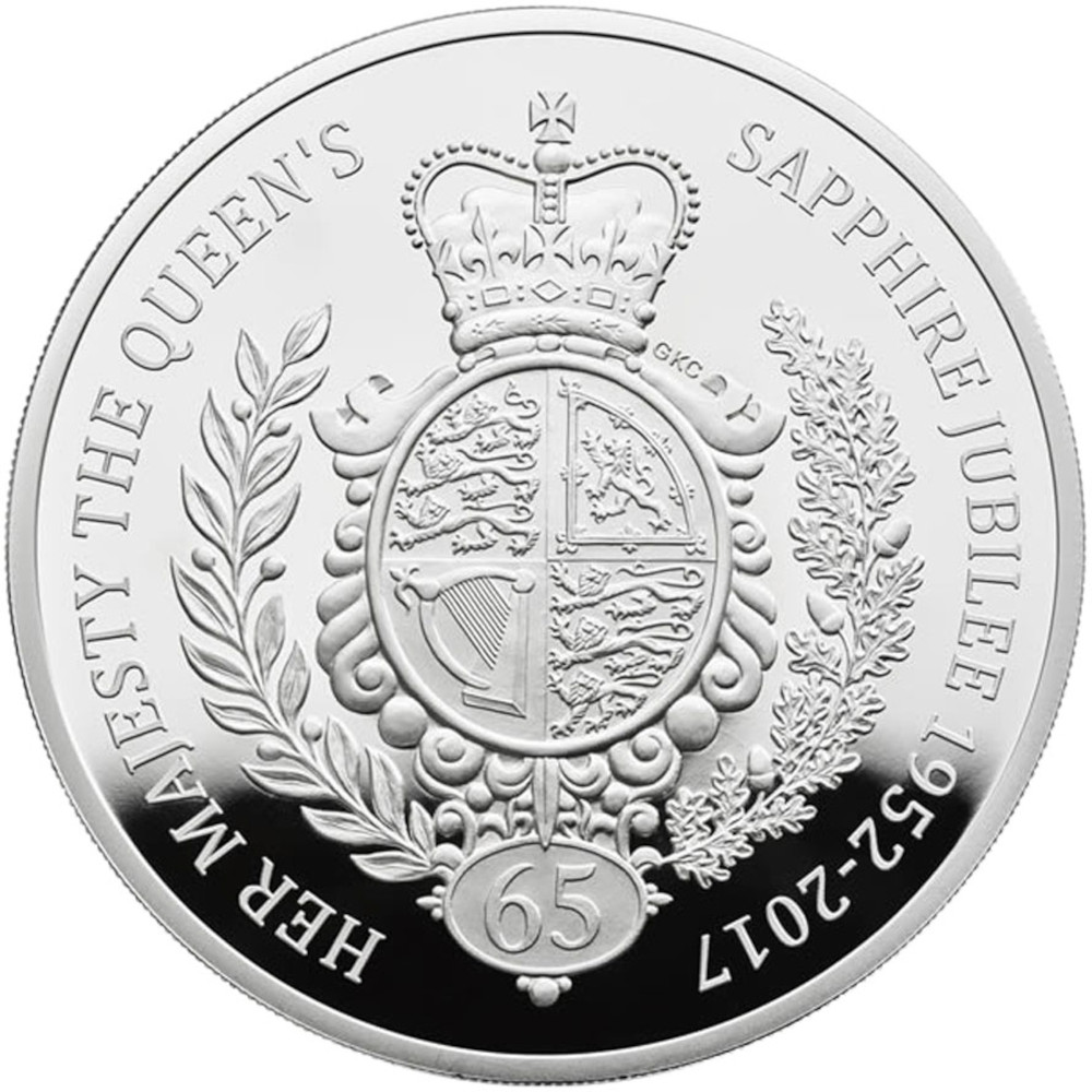 10 Pounds - Elizabeth II Sapphire Jubilee; Silver Proof reverse