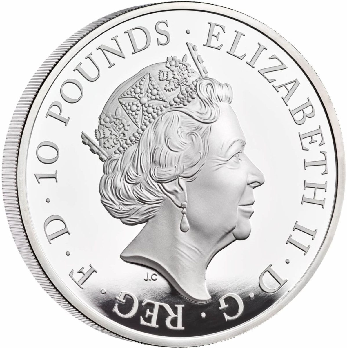 10 Pounds - Elizabeth II Seymour Panther; Silver Proof obverse