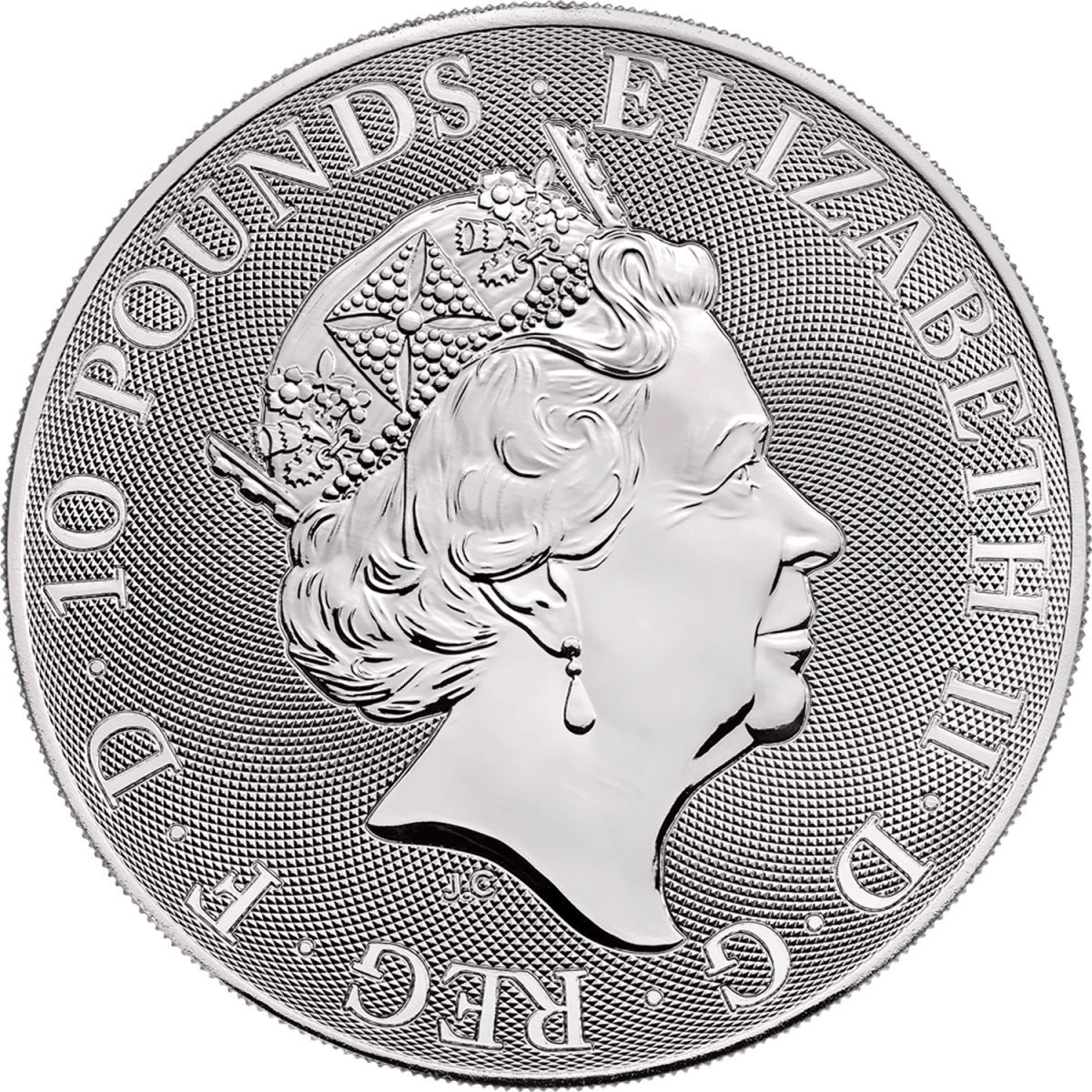 10 Pounds - Elizabeth II Silver Valiant; 10 oz Fine Silver obverse
