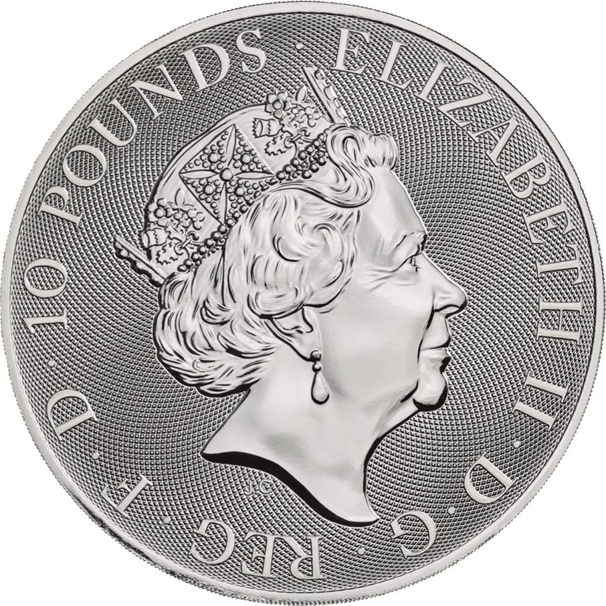 10 Pounds - Elizabeth II Silver Valiant; 10 oz Fine Silver obverse