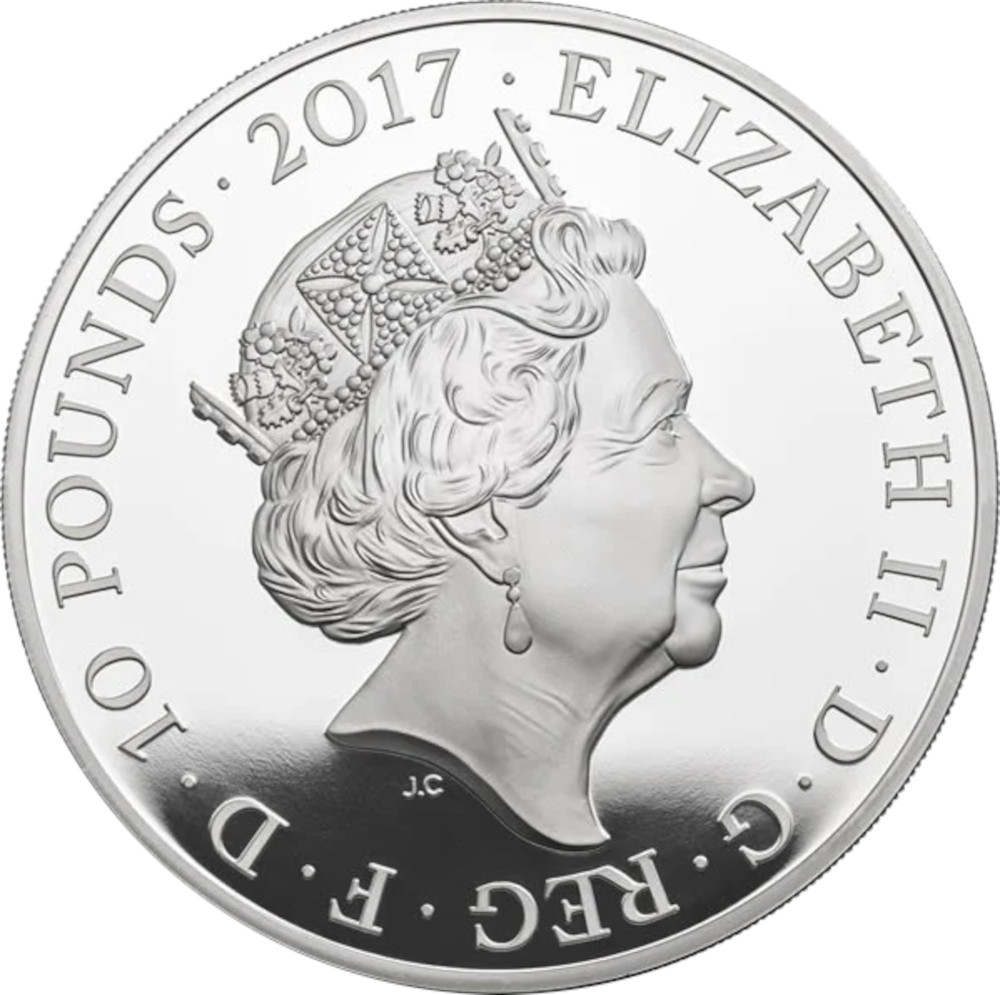 10 Pounds - Elizabeth II Soldier; Silver Proof obverse