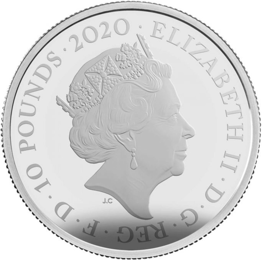 10 Pounds - Elizabeth II The band Queen; Silver Proof obverse