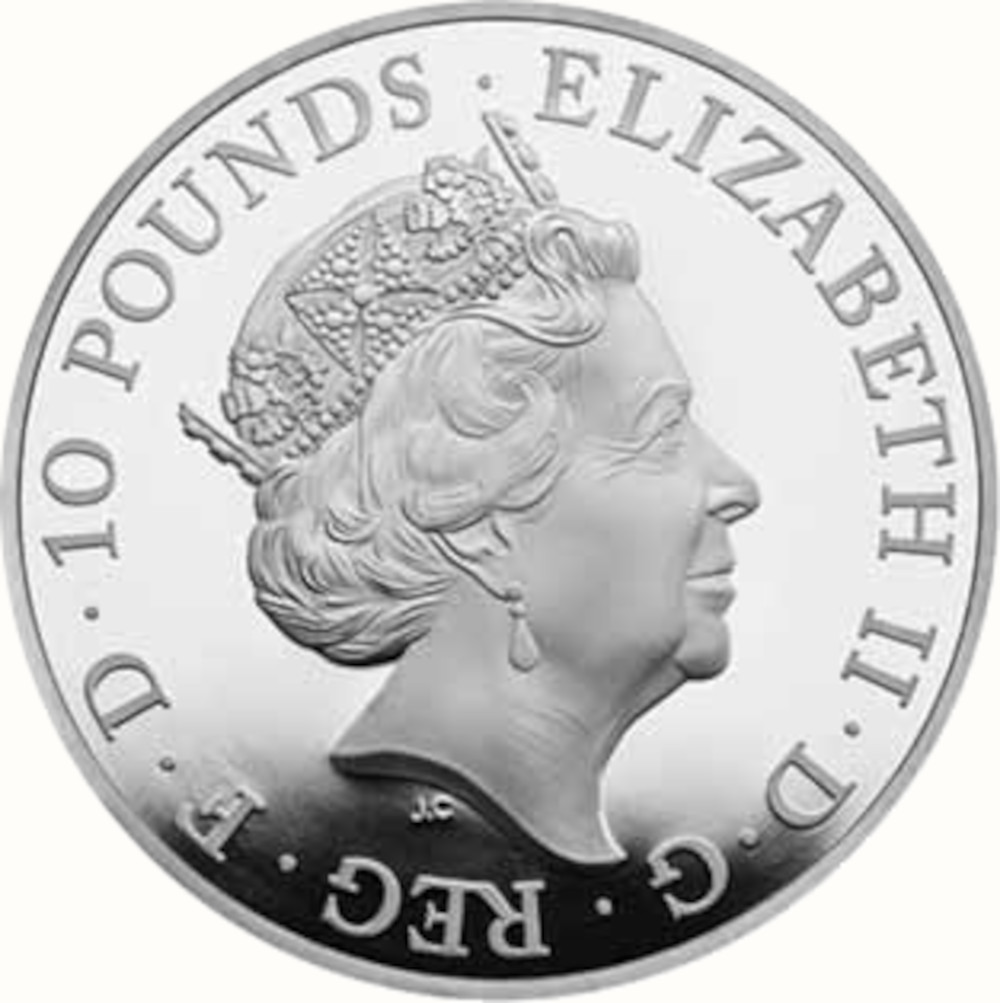 10 Pounds - Elizabeth II The Queen's Beasts Completer; Silver Piedfort obverse