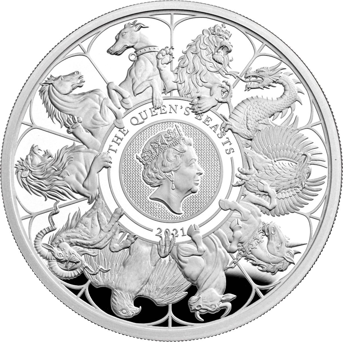 10 Pounds - Elizabeth II The Queen's Beasts Completer; Silver Piedfort reverse