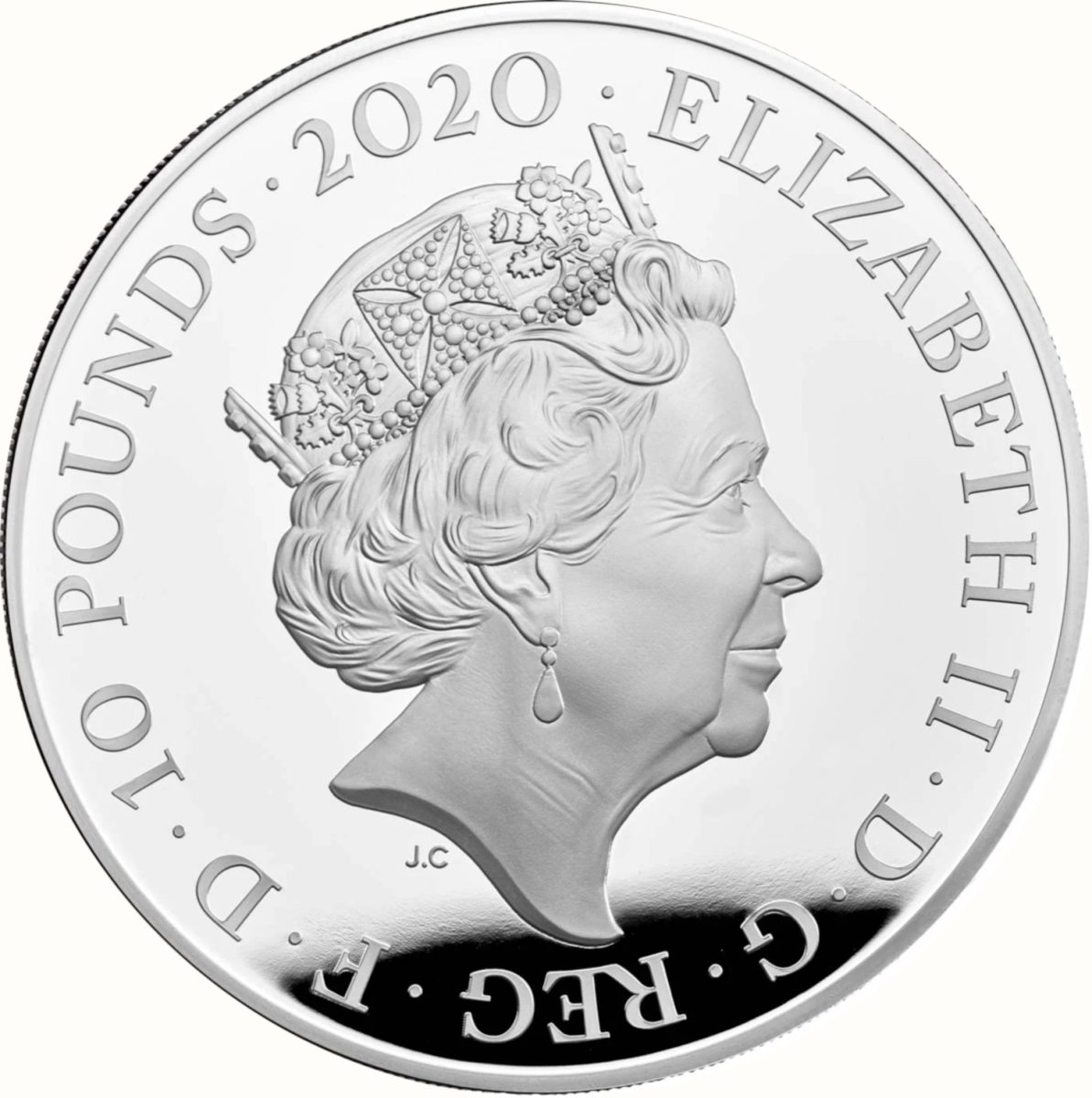 10 Pounds - Elizabeth II The Three Graces; Silver Proof obverse