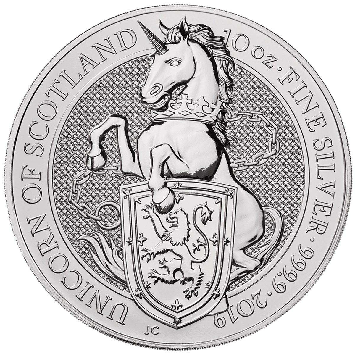 10 Pounds - Elizabeth II Unicorn of Scotland; 10 oz Fine Silver reverse