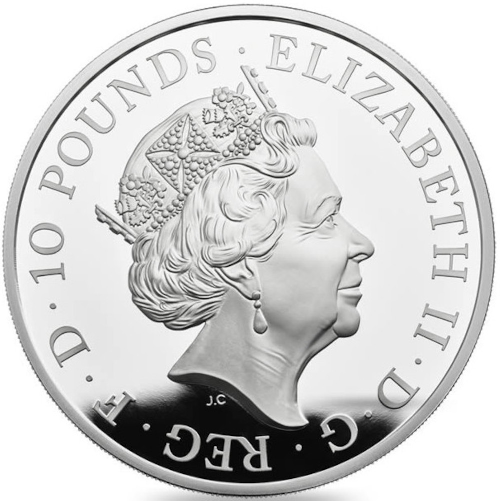 10 Pounds - Elizabeth II Unicorn of Scotland; Silver Piedfort obverse