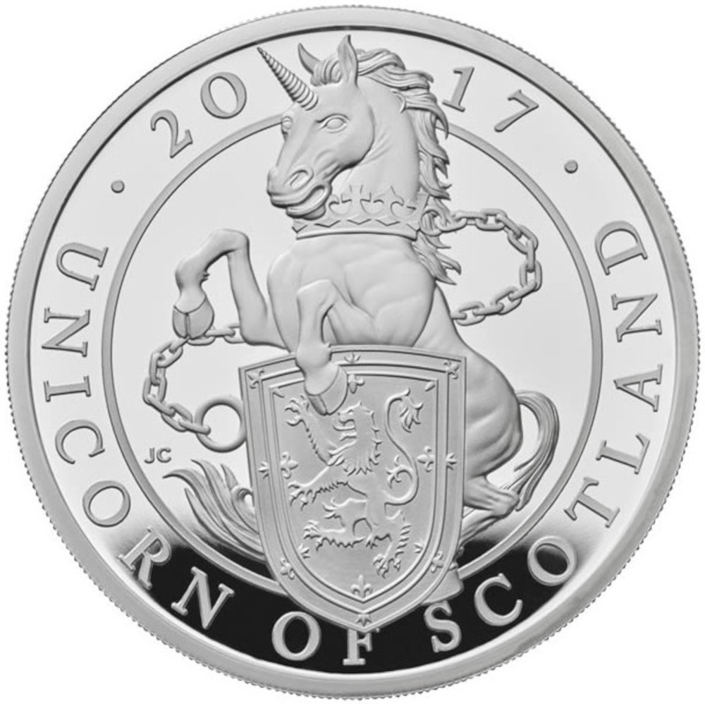 10 Pounds - Elizabeth II Unicorn of Scotland; Silver Piedfort reverse
