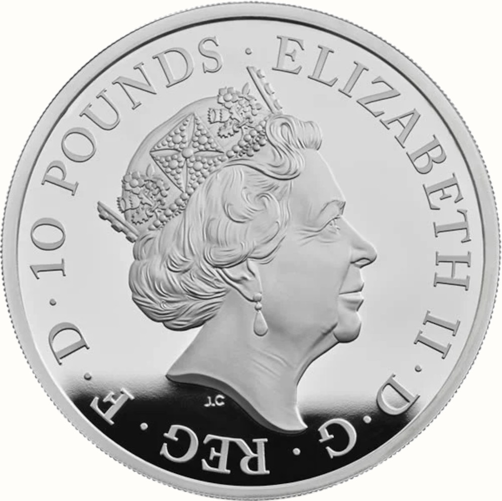 10 Pounds - Elizabeth II Unicorn of Scotland; Silver Proof obverse