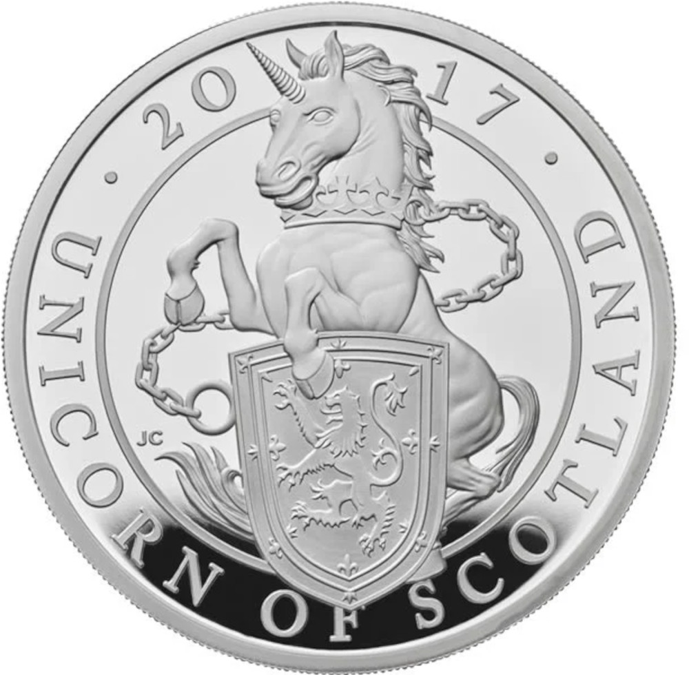 10 Pounds - Elizabeth II Unicorn of Scotland; Silver Proof reverse