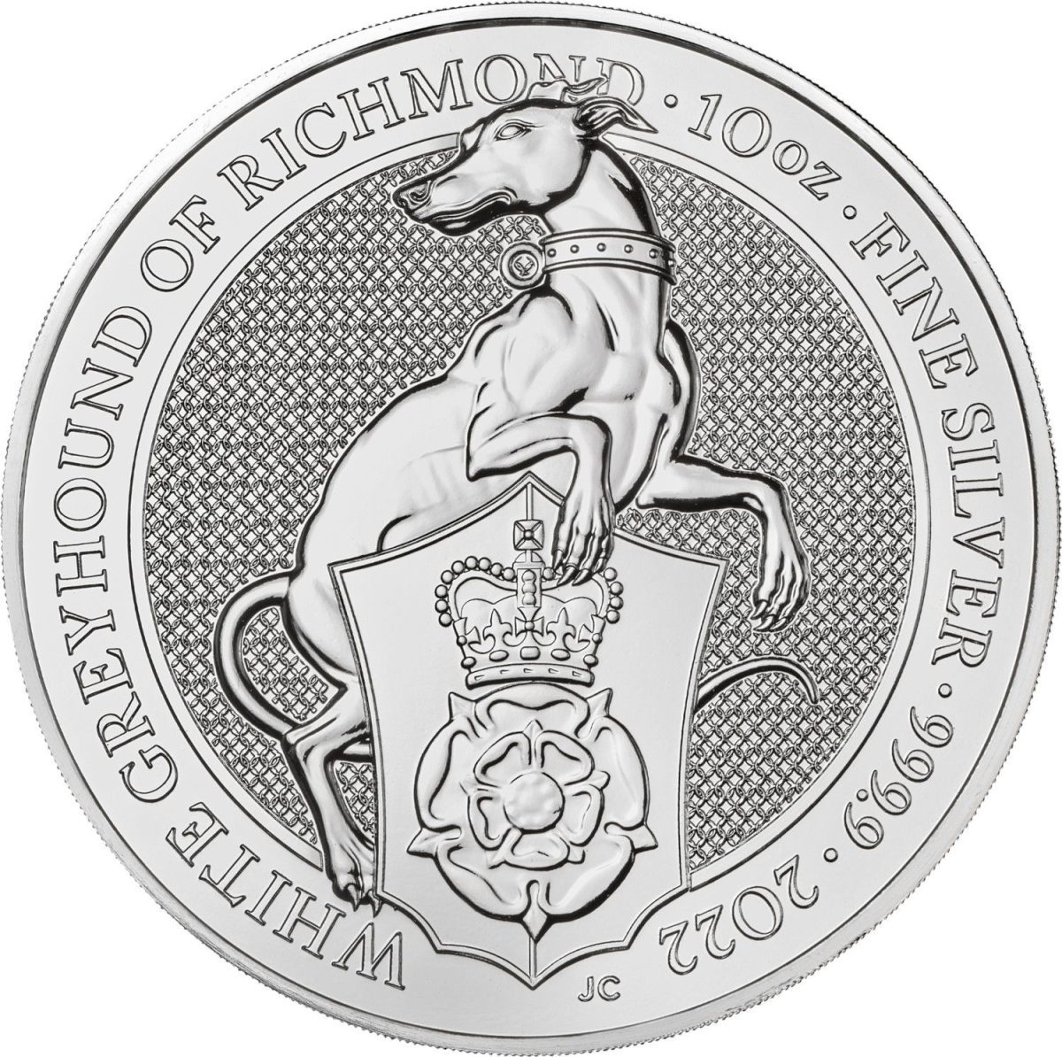 10 Pounds - Elizabeth II White Greyhound of Richmond; 10 oz Fine Silver reverse