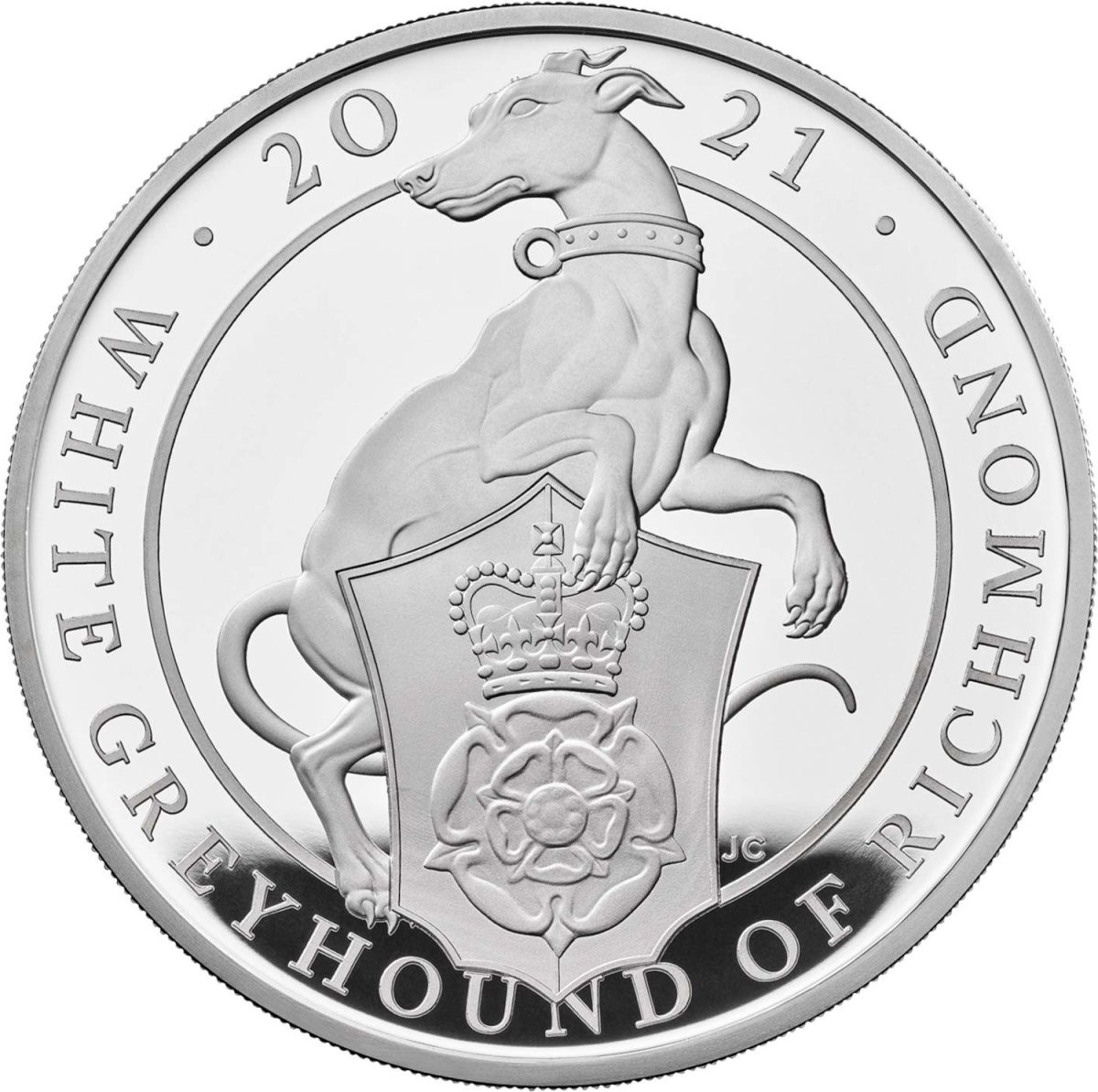 10 Pounds - Elizabeth II White Greyhound of Richmond; Silver Piedfort reverse