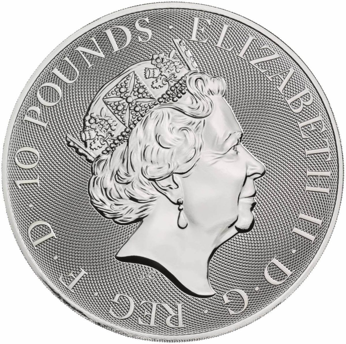 10 Pounds - Elizabeth II White Horse of Hanover; 10 oz Fine Silver obverse
