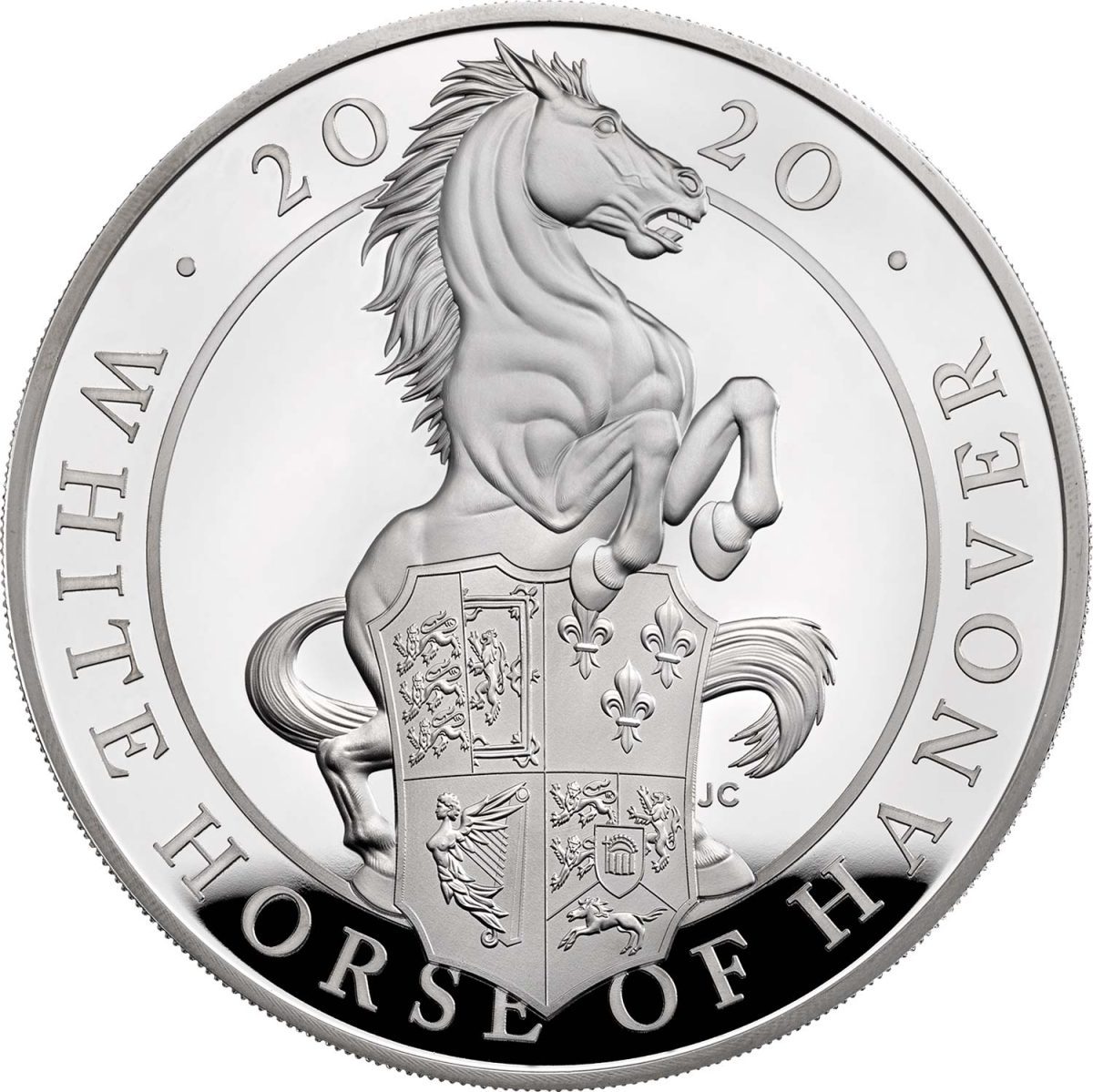10 Pounds - Elizabeth II White Horse of Hanover; Silver Piedfort reverse
