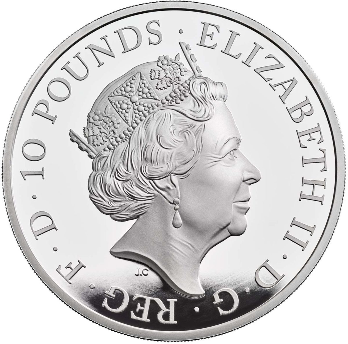 10 Pounds - Elizabeth II White Horse of Hanover; Silver Proof obverse
