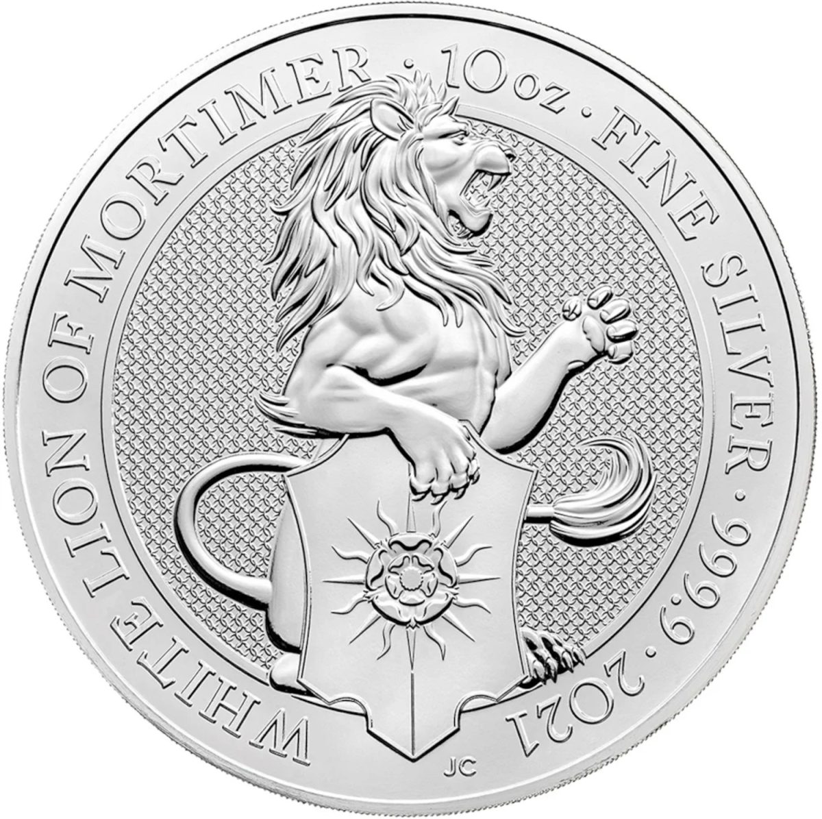 10 Pounds - Elizabeth II White Lion of Mortimer; 10 oz Fine Silver reverse