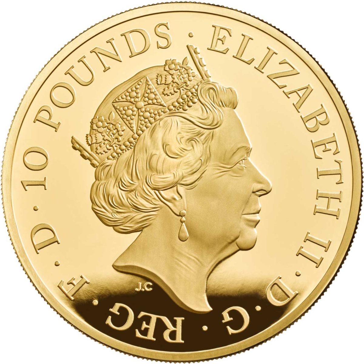10 Pounds - Elizabeth II William Shakespeare; Gold Proof obverse