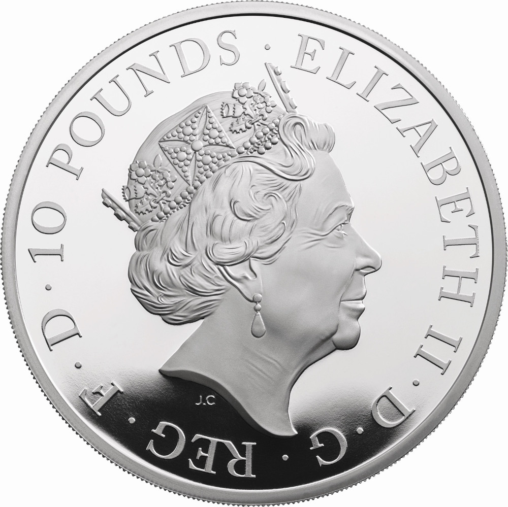 10 Pounds - Elizabeth II William Shakespeare; Silver Proof obverse
