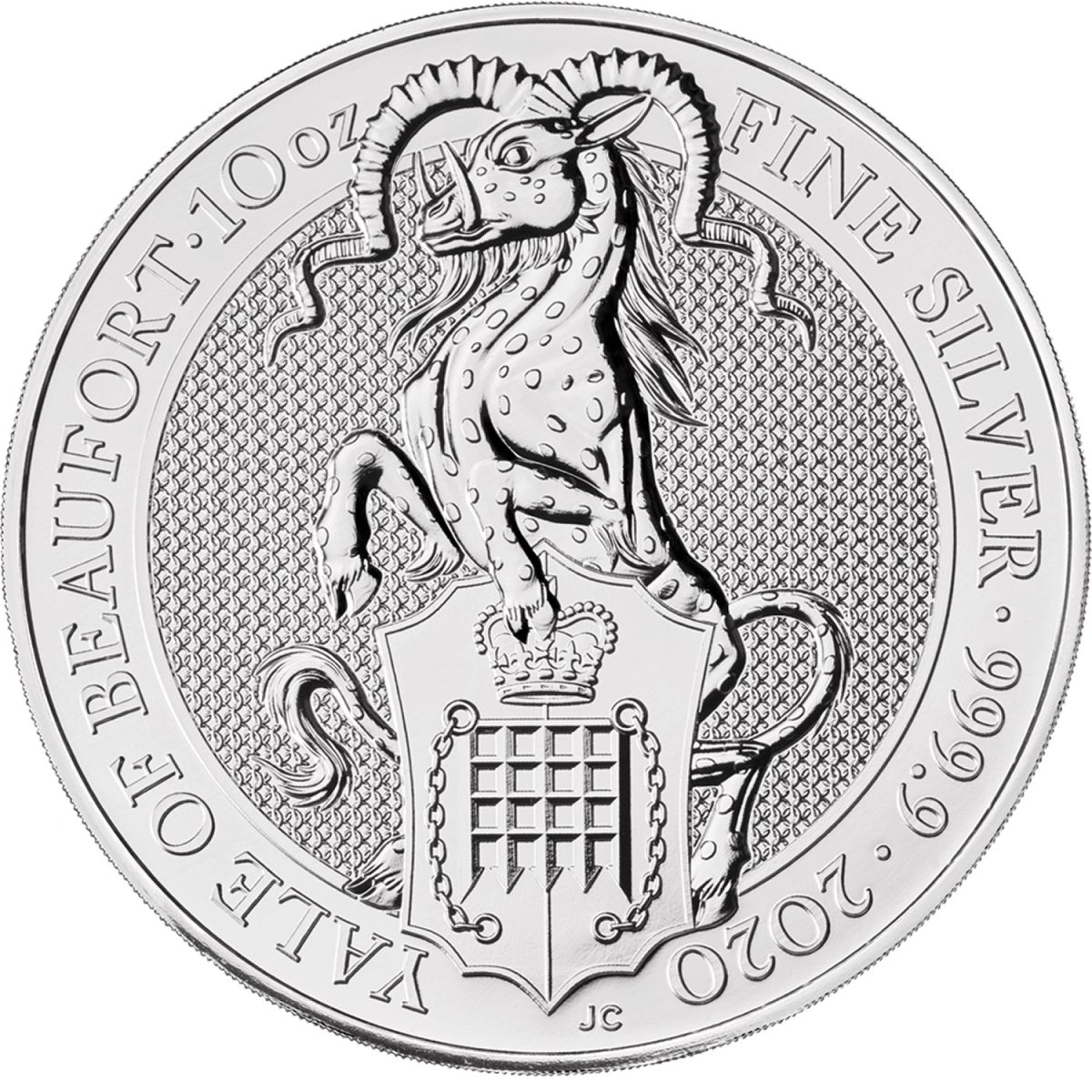 10 Pounds - Elizabeth II Yale of Beaufort; 10 oz Fine Silver reverse