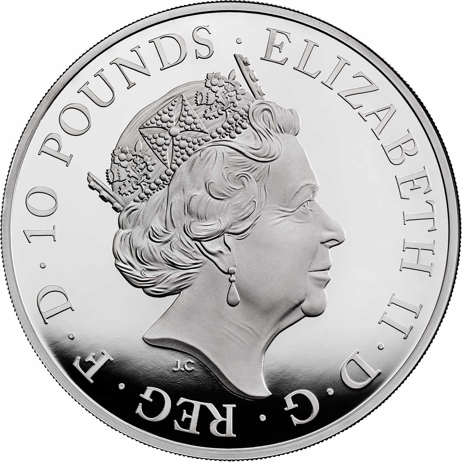 10 Pounds - Elizabeth II Yale of Beaufort; Silver Piedfort obverse