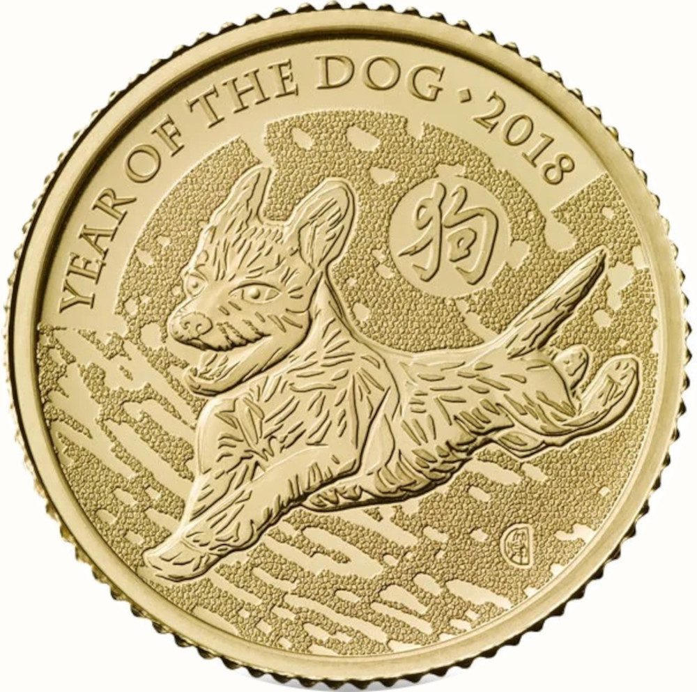 10 Pounds - Elizabeth II Year of the Dog; Fine Gold reverse
