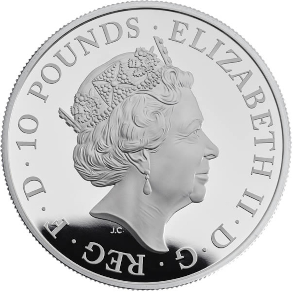 10 Pounds - Elizabeth II Year of the Rooster; Silver Proof obverse