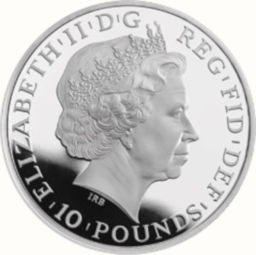10 Pounds - Elizabeth II Year of the Sheep; Silver Proof obverse