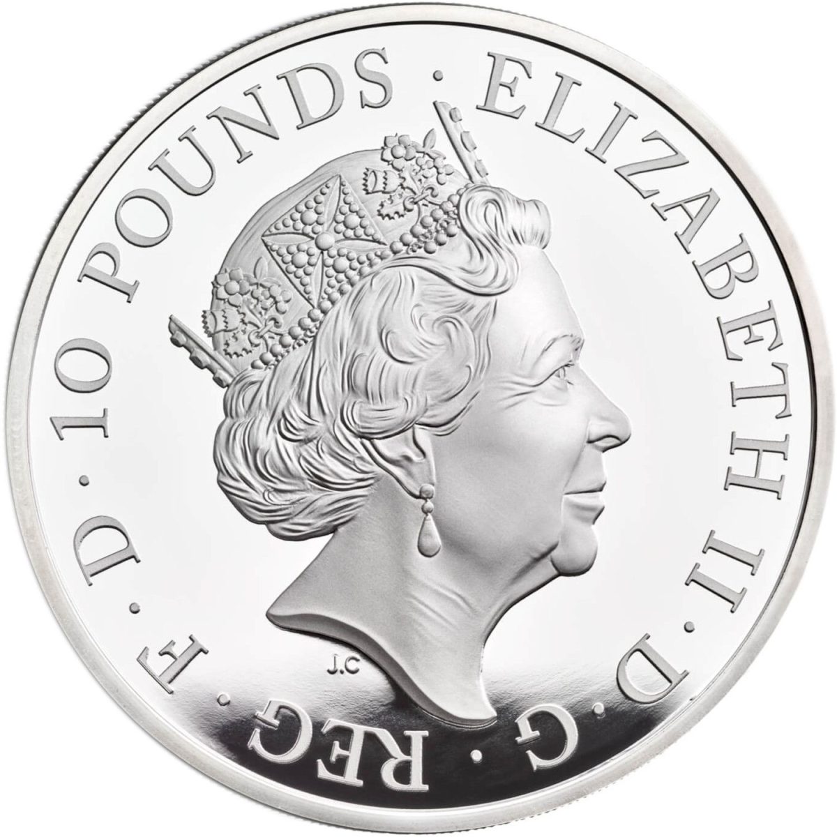 10 Pounds - Elizabeth II Year of the Tiger; Silver Proof obverse