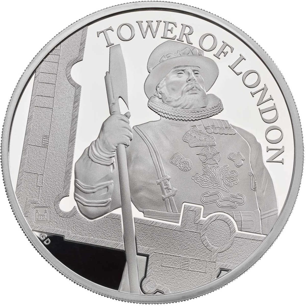 10 Pounds - Elizabeth II Yeoman Warders; Silver Proof reverse