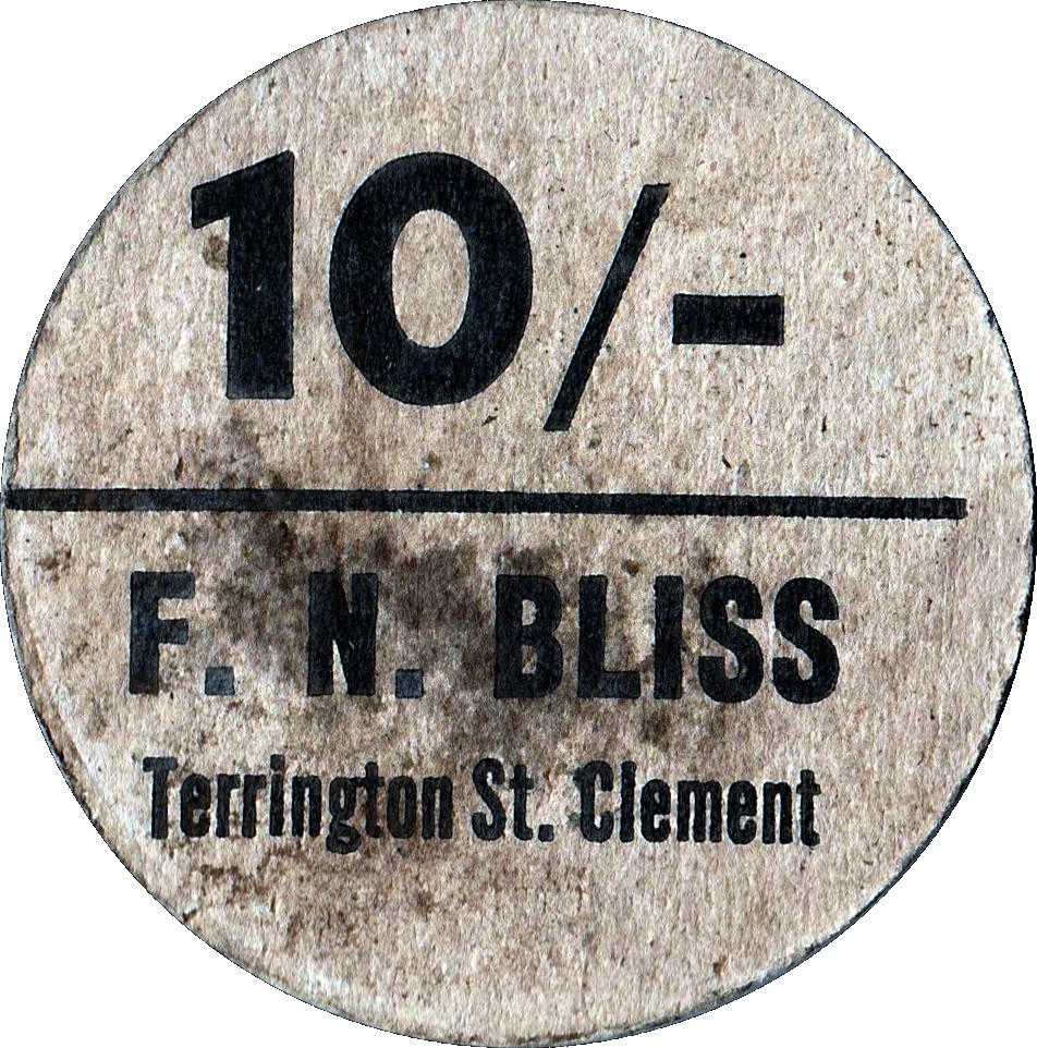 10 Shilling - F.N. Bliss Farm Terrington, St. Clement; pickers token reverse