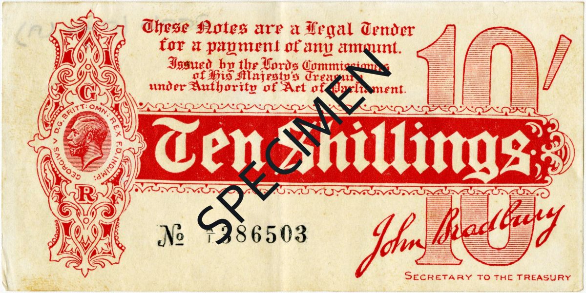 10 Shillings - George V Treasury issue; 1st series obverse