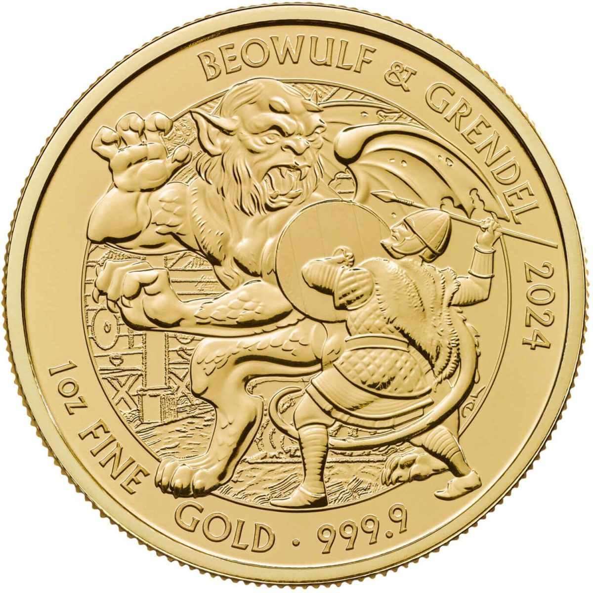 100 Pounds - Charles III Beowulf & Grendel; 1 oz Fine Gold