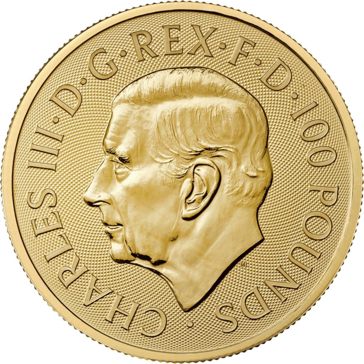 100 Pounds - Charles III Bull of Clarence; 1 oz Fine Gold obverse