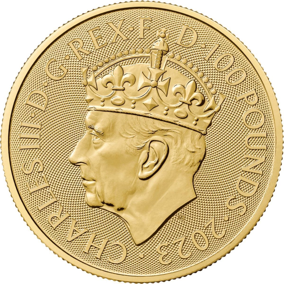 100 Pounds - Charles III Coronation; 1 oz Fine Gold obverse