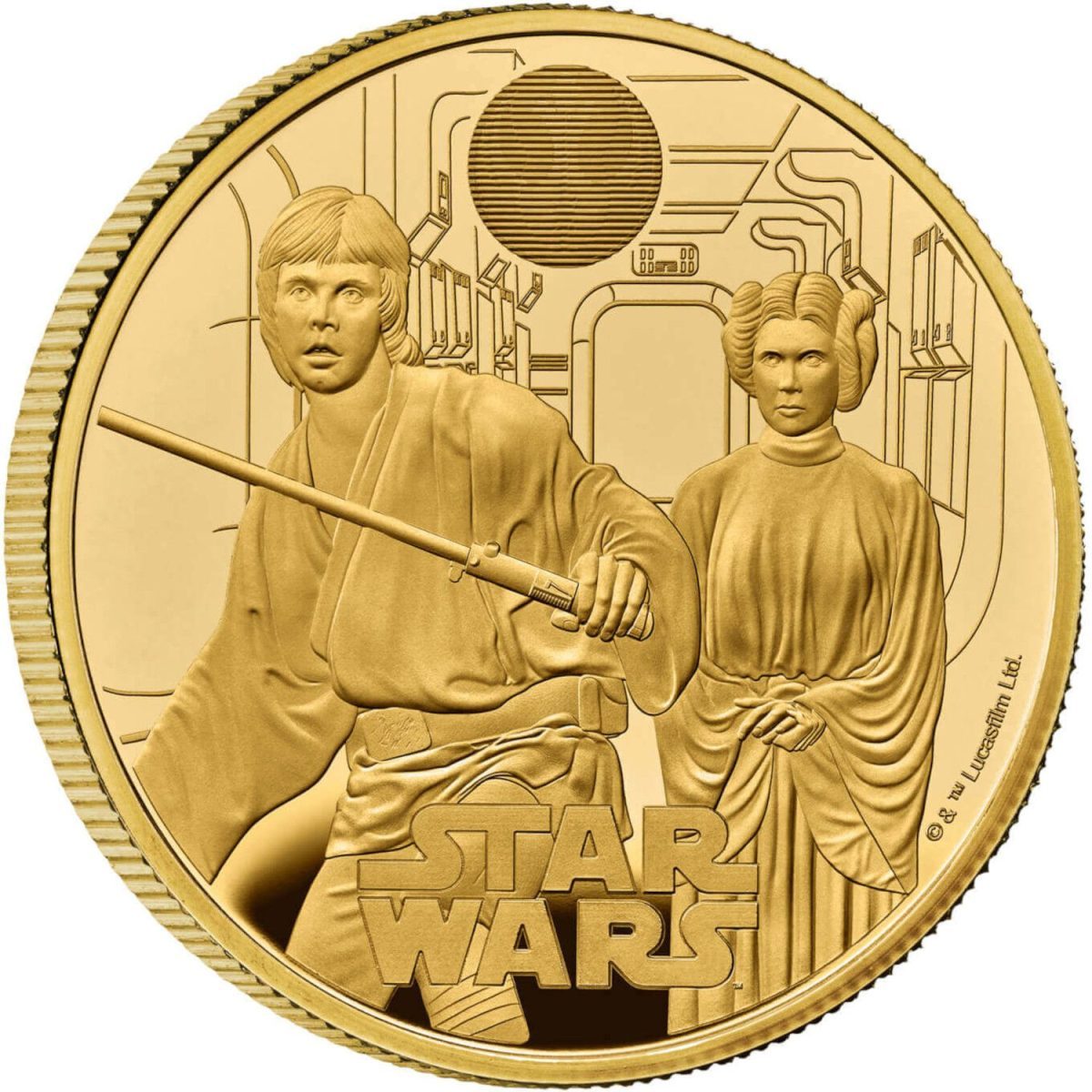 100 Pounds - Charles III Luke Skywalker and Princess Leia; Gold Proof reverse