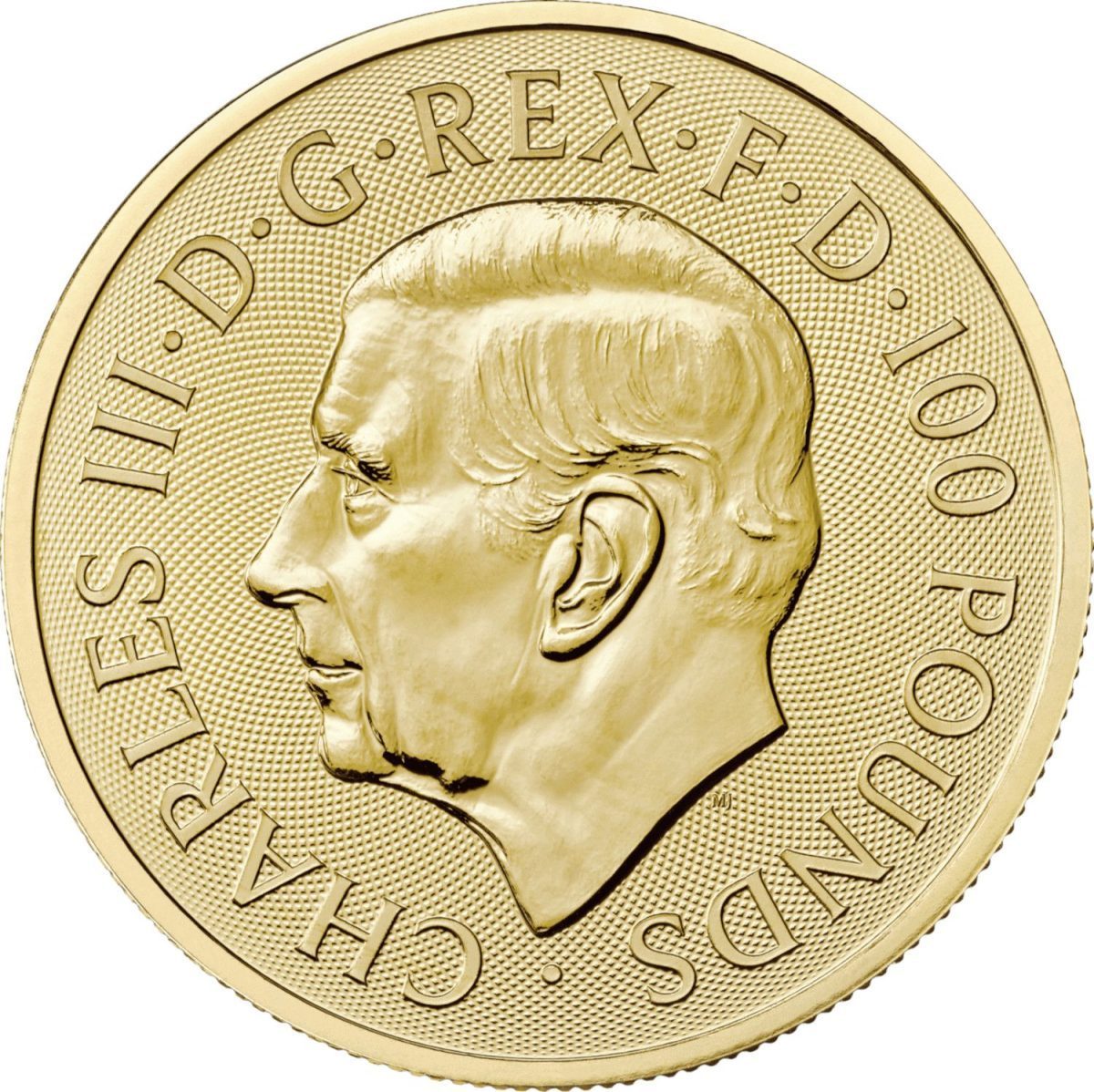 100 Pounds - Charles III Merlin; 1oz Fine Gold obverse